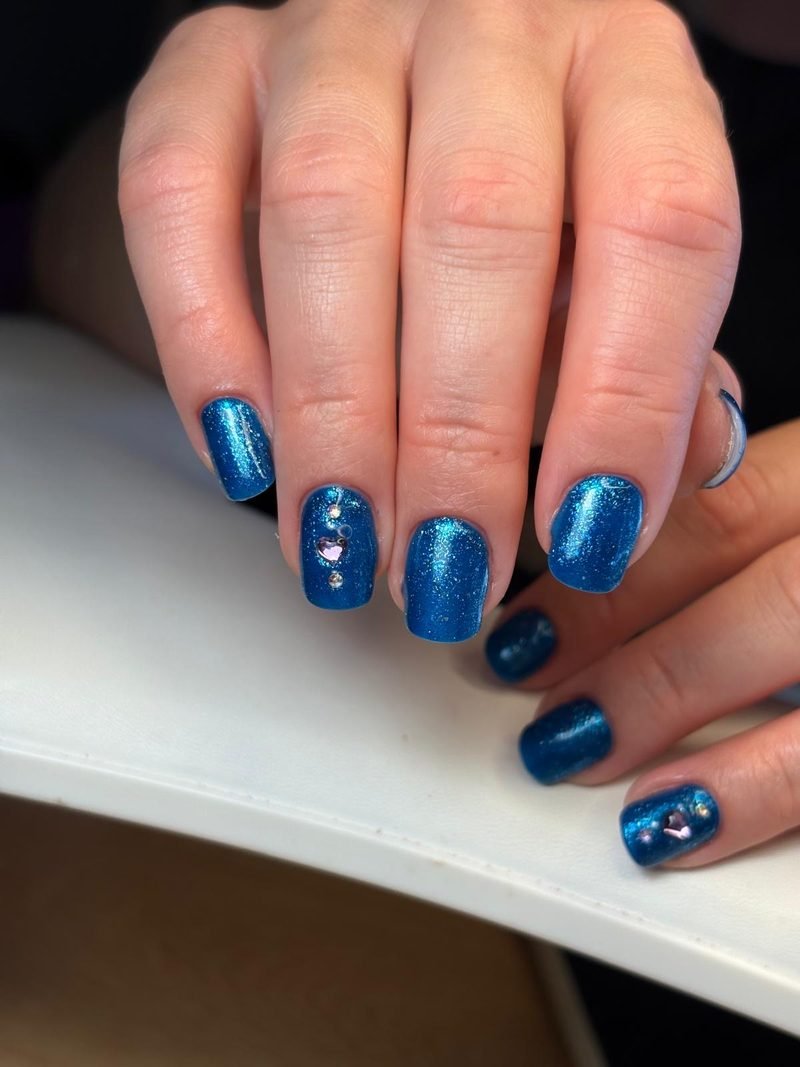 Blue glitter BIAB nails at Queen Bee Nails Rockingham WA