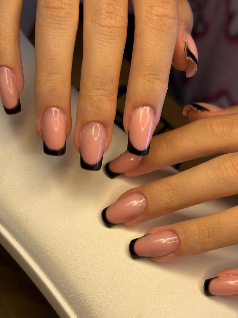 Black French tip gel manicure at Queen Bee Nails Rockingham WA