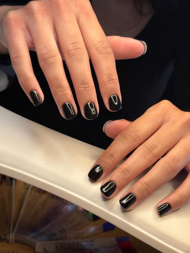 Short black gel manicure at Queen Bee Nails Rockingham WA