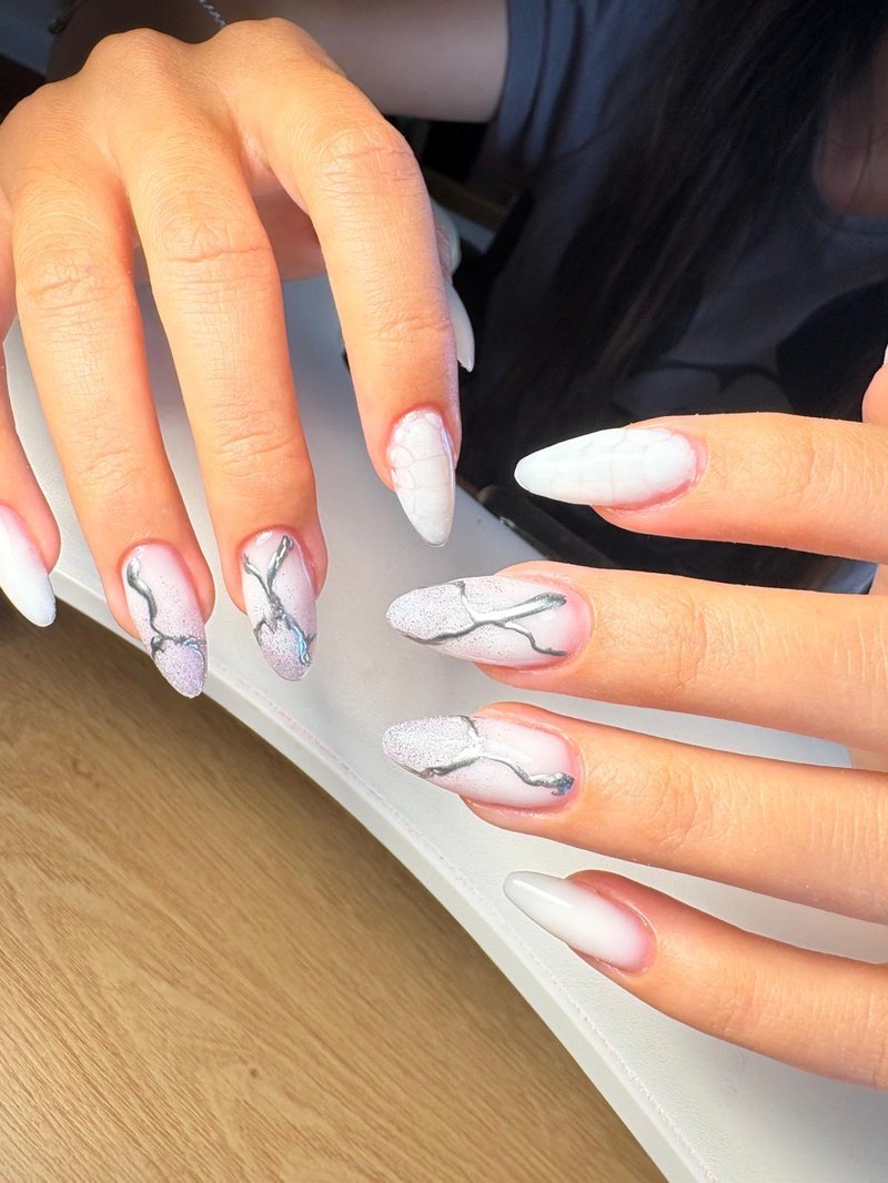 White marble acrygel nail extensions at Queen Bee Nails Rockingham WA